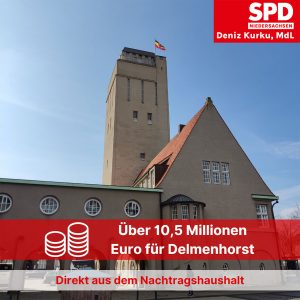 Delmenhorster Wasserturm mit Überschrift der Meldung